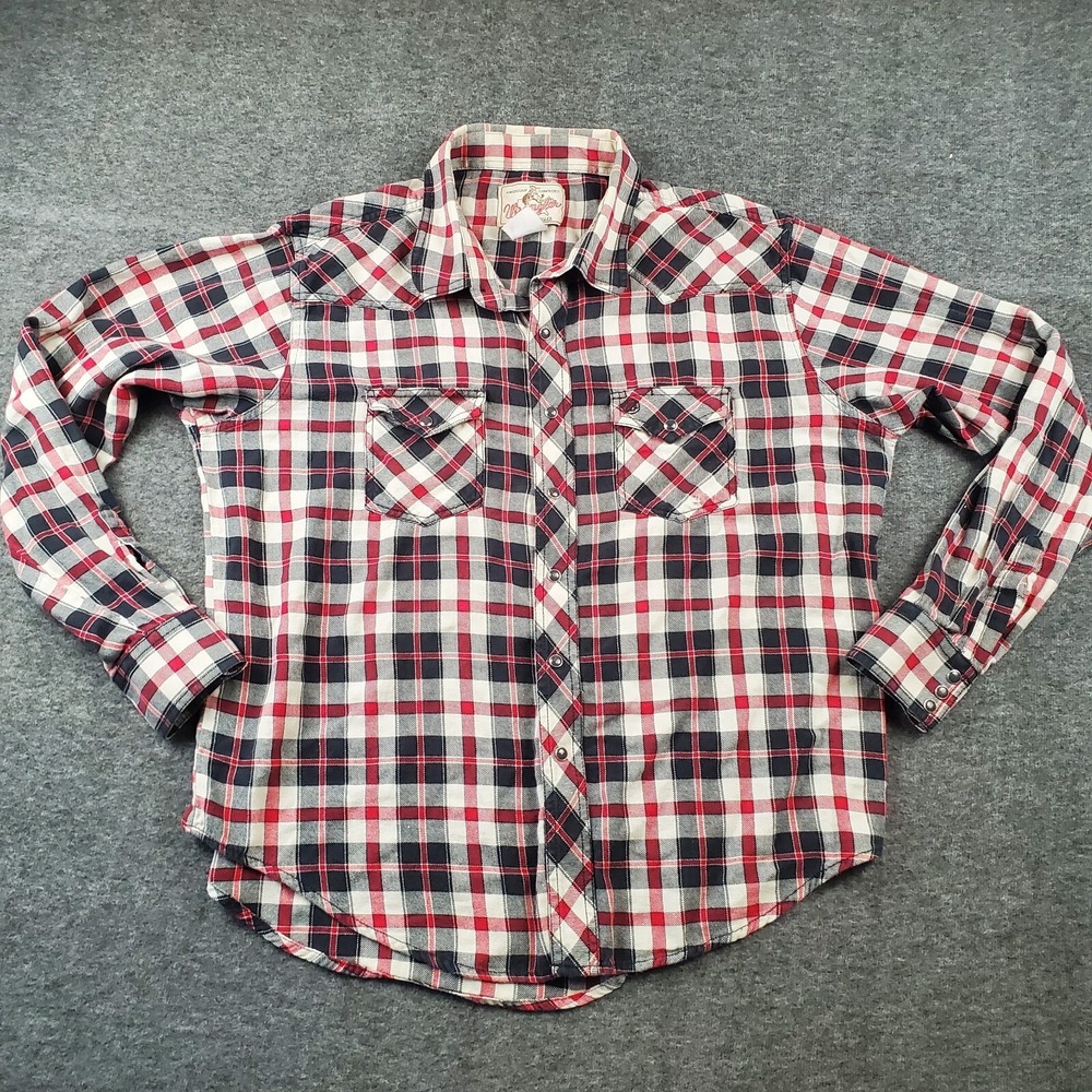 Wrangler Shirt Mens XL Red Plaid Black Pearl Snap Cowboy Rodeo Western Pockets